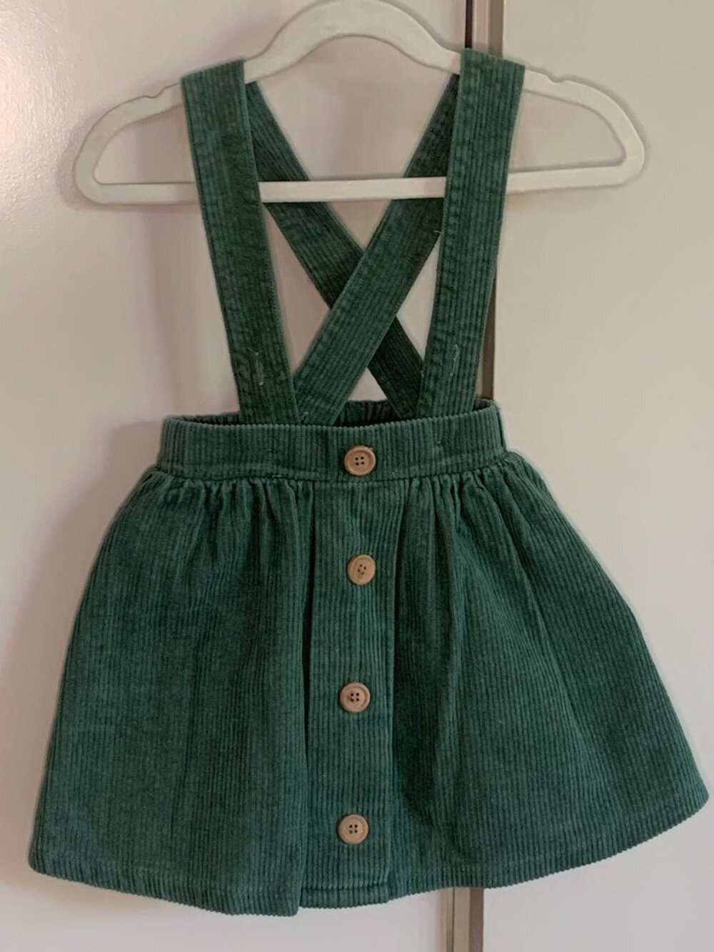 Girls Green Corduroy Suspender Pinafore Skirt 5T